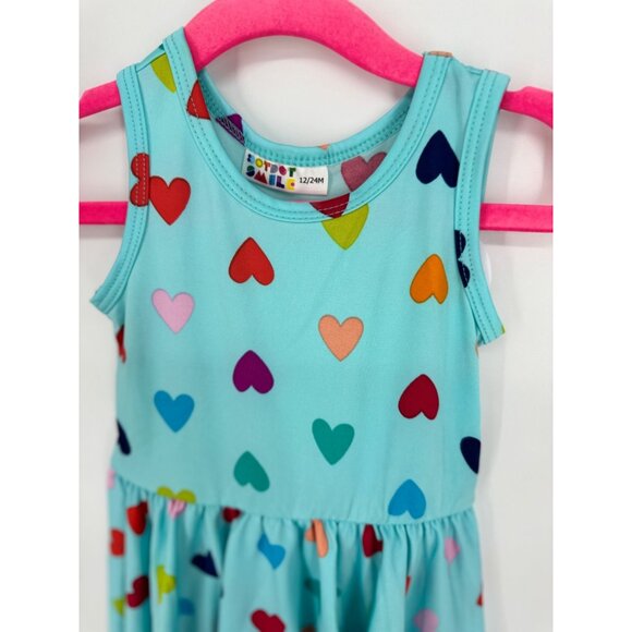 Dotdotsmile Girls Dress Size 12/24 Months Blue with Multi Color Hearts NWT - Picture 2 of 3